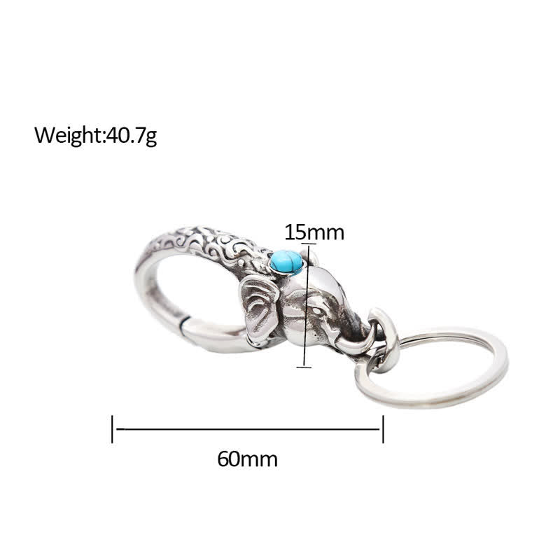 Elephant Head Keychain With Faux Turquoise Stone - image 5