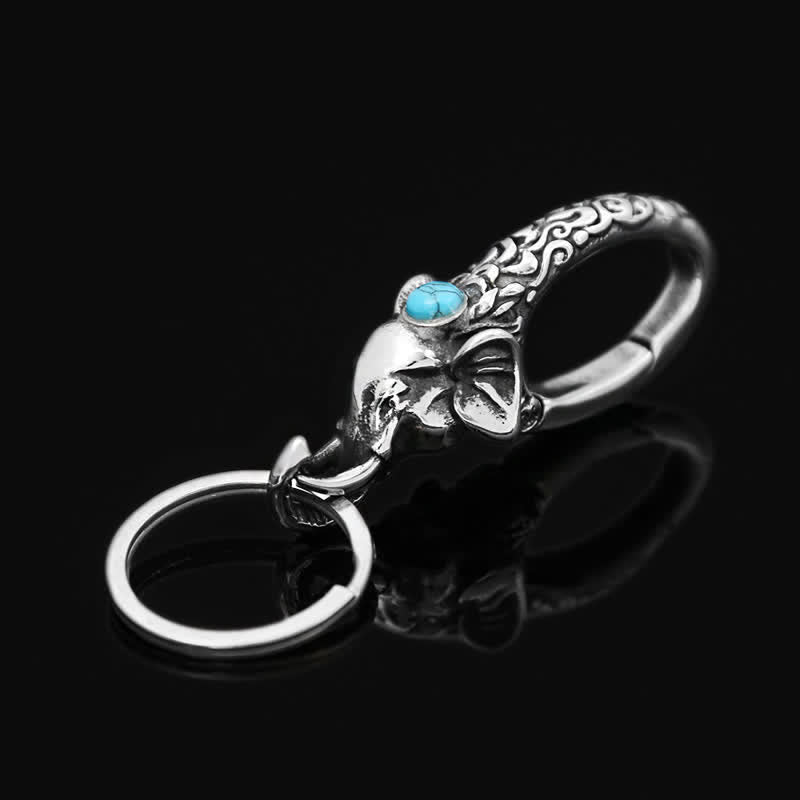 Elephant Head Keychain With Faux Turquoise Stone - image 1
