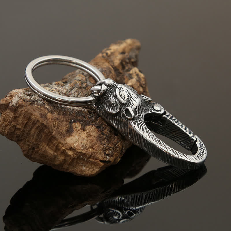 Viking Stainless Steel Panther Head Keychain - Anqtique Silver - image 0