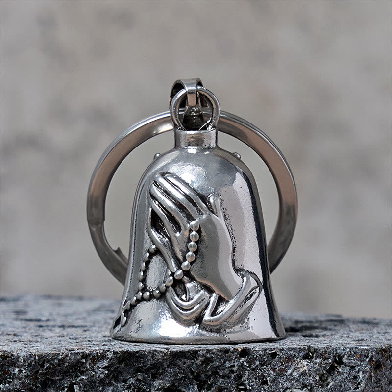 Vintage Praying Hands Cross Bell Keychain Accessory - Keychain - image 0