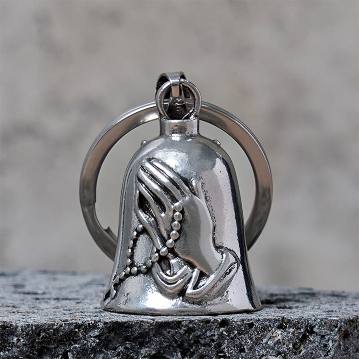 Vintage Praying Hands Cross Bell Keychain Accessory - Keychain - image 0