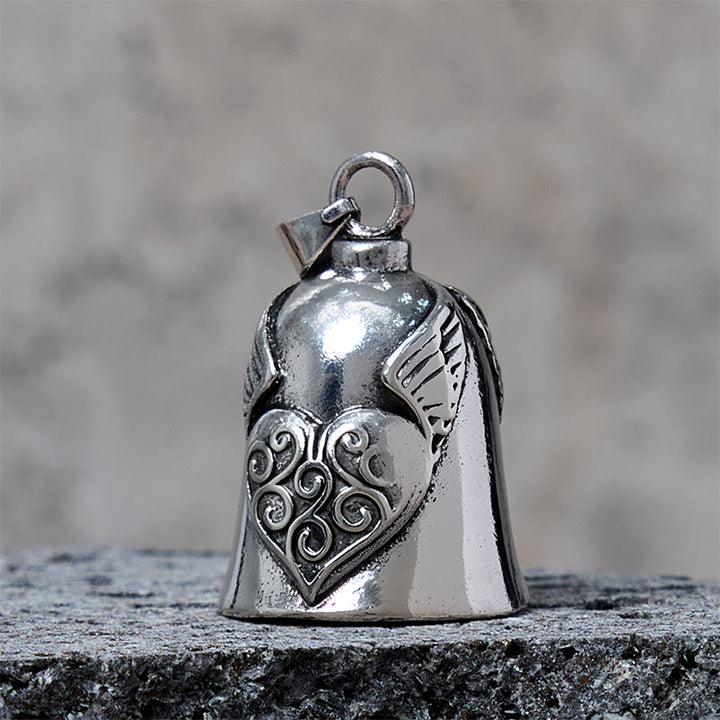 Vintage Silver Wing Heart Bell Keychain - image 3
