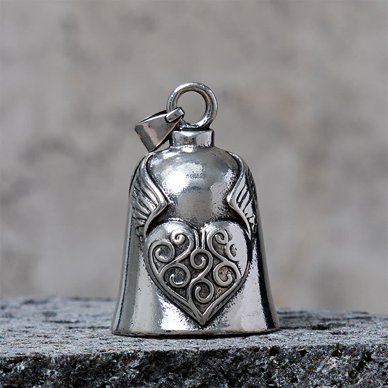 Vintage Silver Wing Heart Bell Keychain - Pendant - image 1