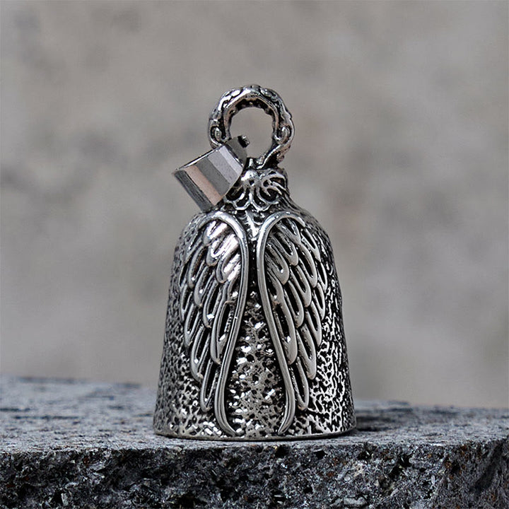 Vintage Angel Wing Motorcycle Bell Keychain - Silver - Pendant - image 1