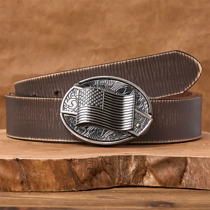 Silver American Flag DIY Hidden Knife Buckle Leather Belt - Brown Distressed Belt - 42 - image 7