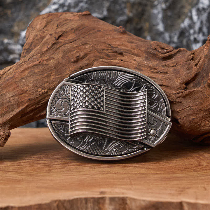 Silver American Flag DIY Hidden Knife Buckle Leather Belt - Without Belt - Not Included Belt - image 0