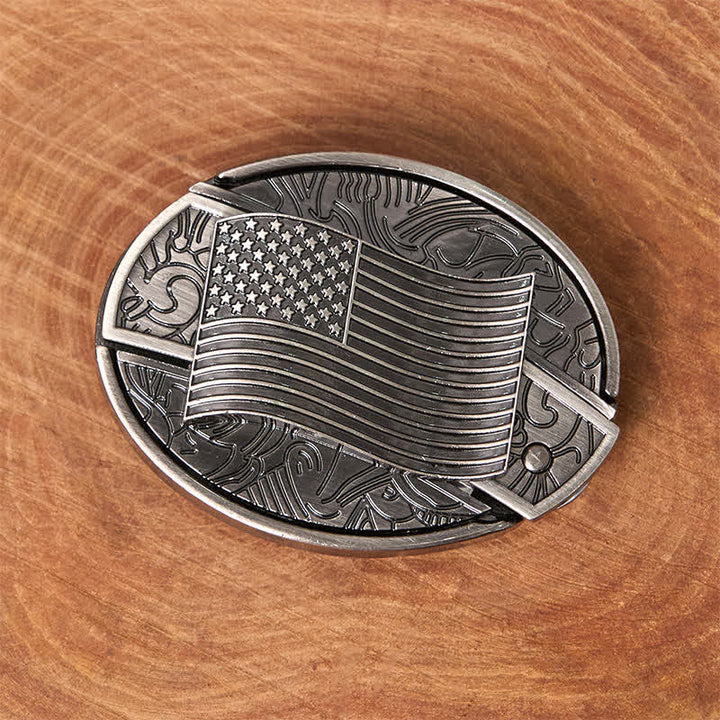 Silver American Flag DIY Hidden Knife Buckle Leather Belt - image 2