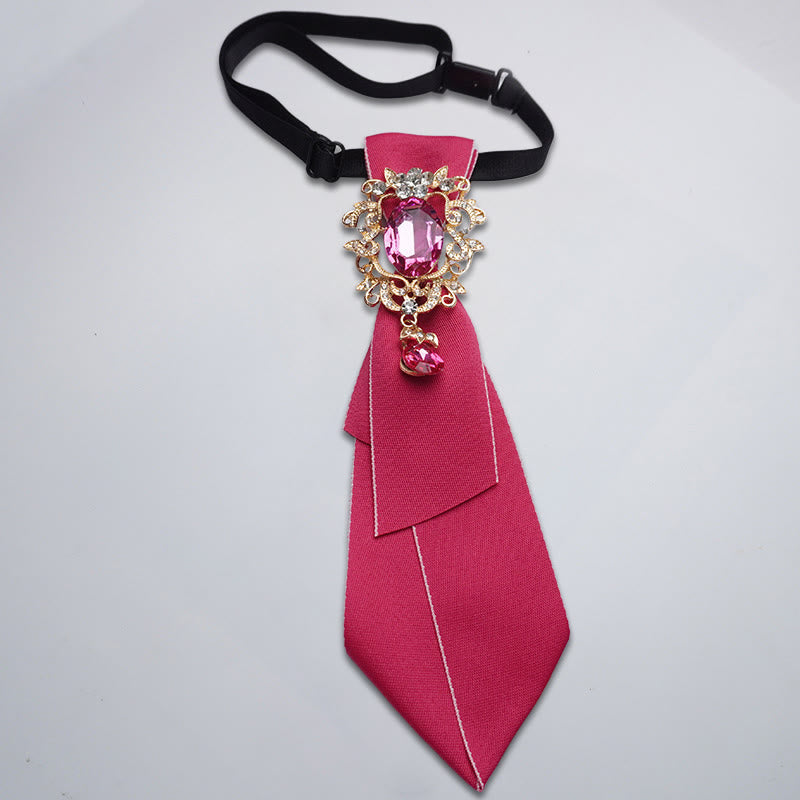 Adjustable Solid Color Crystal Diamond Women's Necktie - Red - image 4
