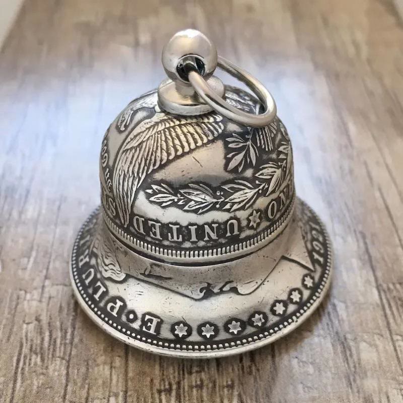Vintage Morgan Silver Dollar Bell Keychain - Bell Keychain - image 0