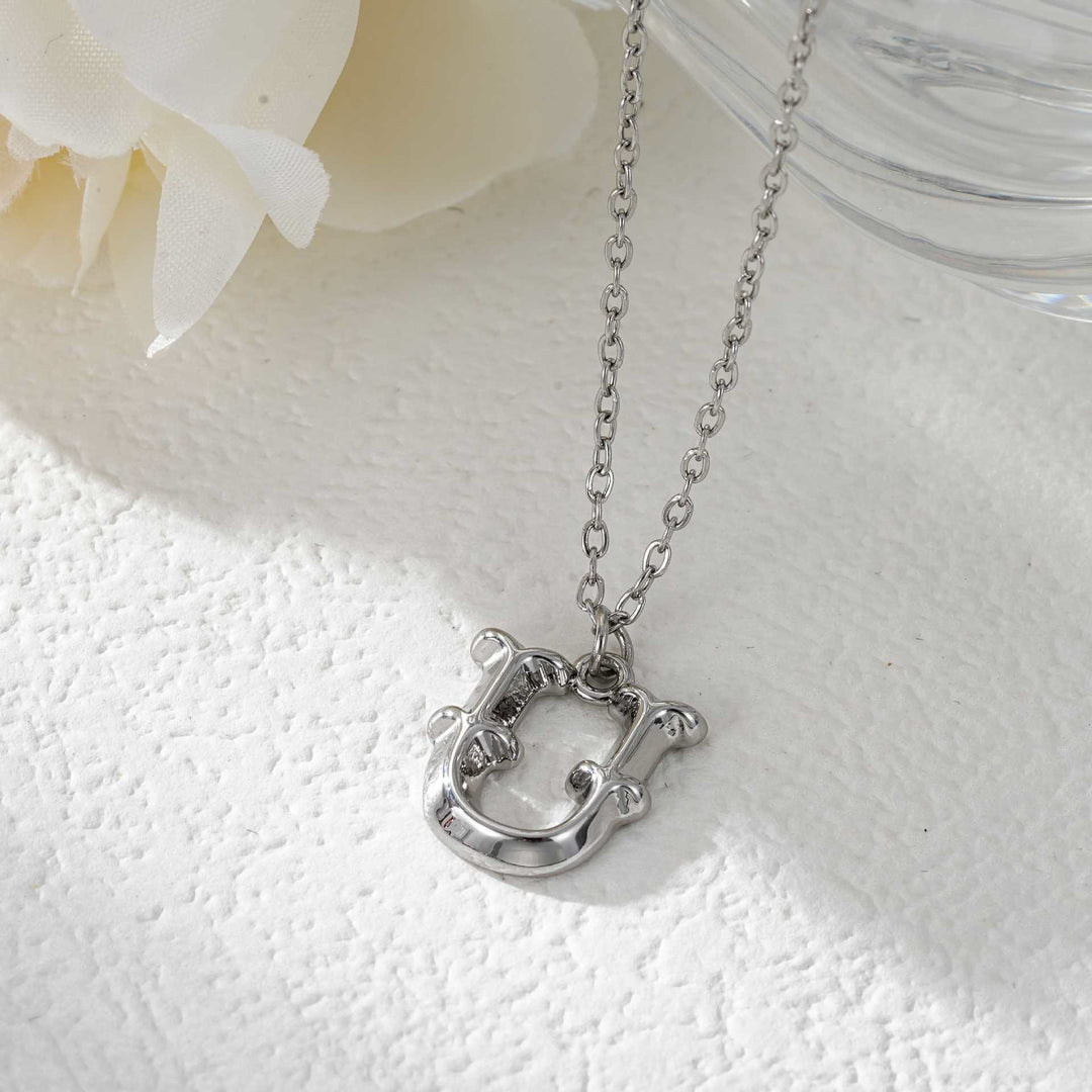Elegant Golden & Sliver Letter Pendant Women's Necklace - Silver - U - image 48