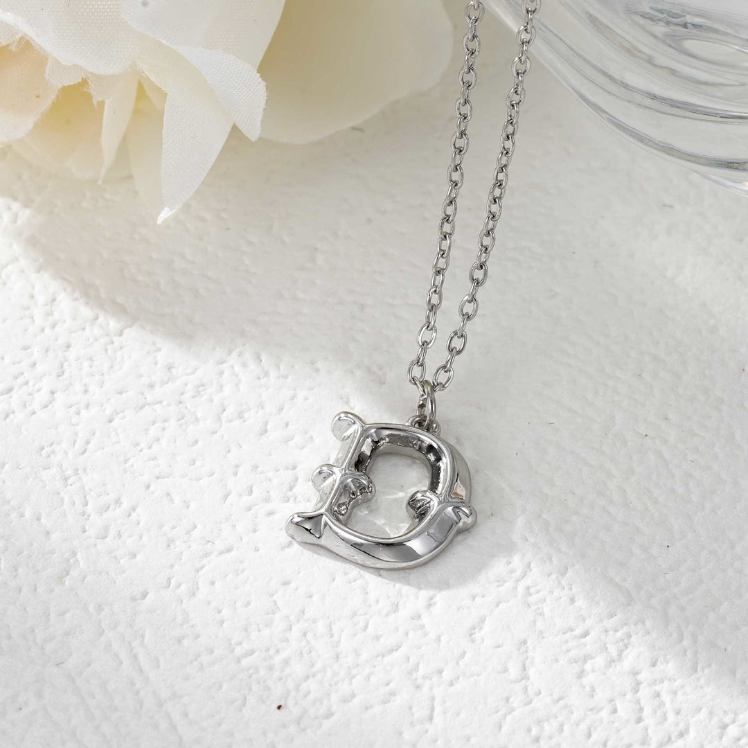 Elegant Golden & Sliver Letter Pendant Women's Necklace - Silver - D - image 31