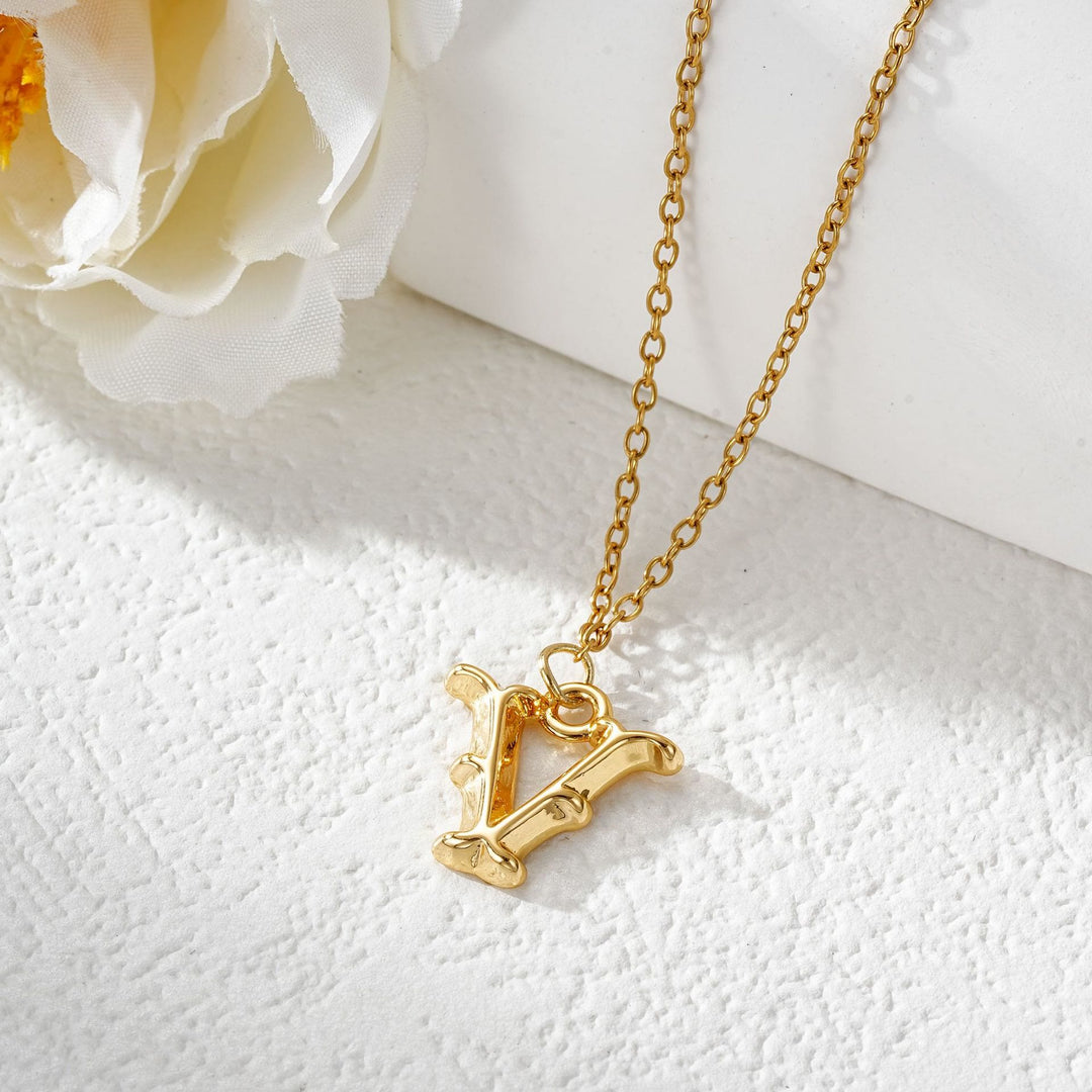 Elegant Golden & Sliver Letter Pendant Women's Necklace - Golden - V - image 23