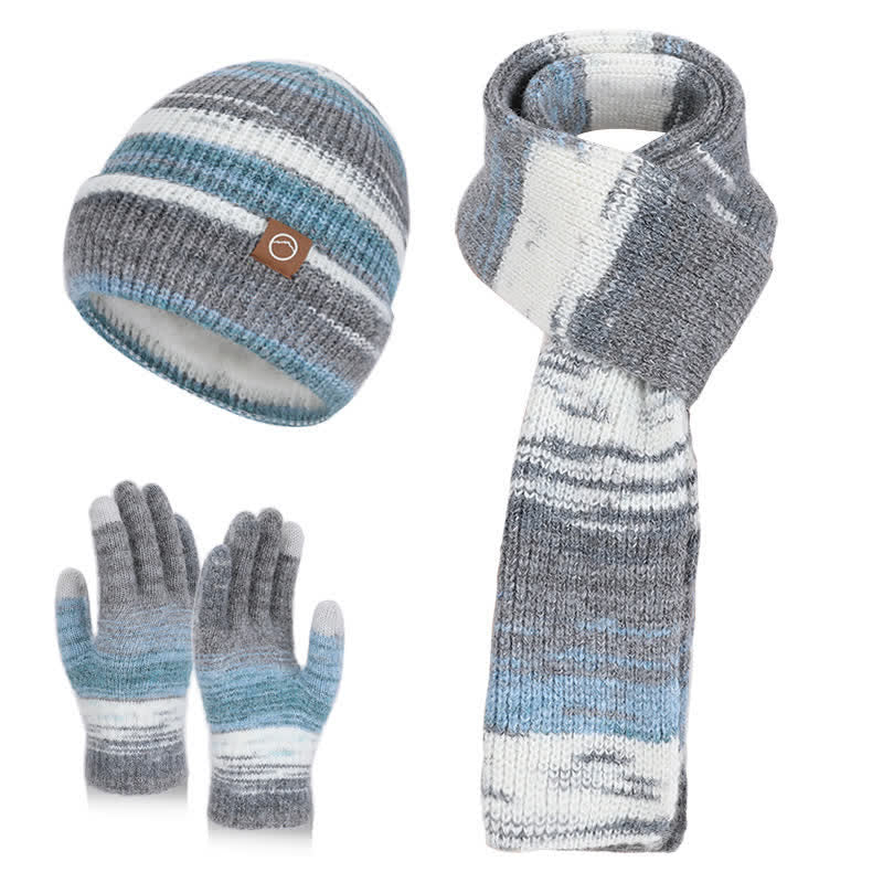 3PCS Multicolour Neutral Stripes Hat Scarf Gloves Set - Gray - Adjustable (21 5/8"-23 5/8") - image 15