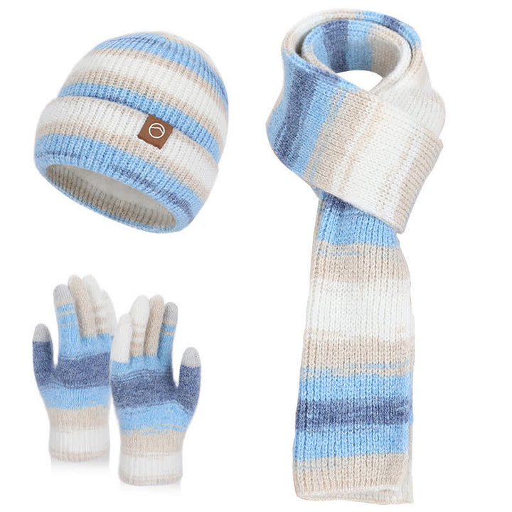 3PCS Multicolour Neutral Stripes Hat Scarf Gloves Set - Blue - Adjustable (21 5/8"-23 5/8") - image 12