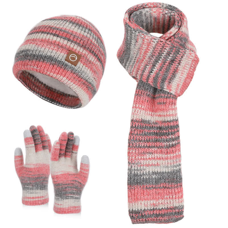 3PCS Multicolour Neutral Stripes Hat Scarf Gloves Set - Pink - Adjustable (21 5/8"-23 5/8") - image 9