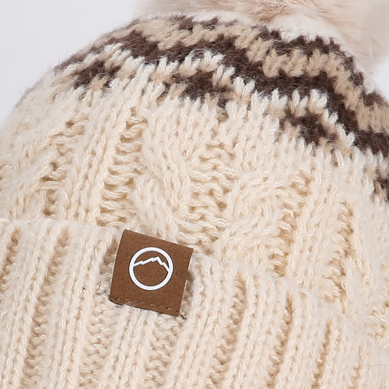 3Pcs Charming Wave Pattern Pom Pom Hat Scarf Gloves Set - image 1