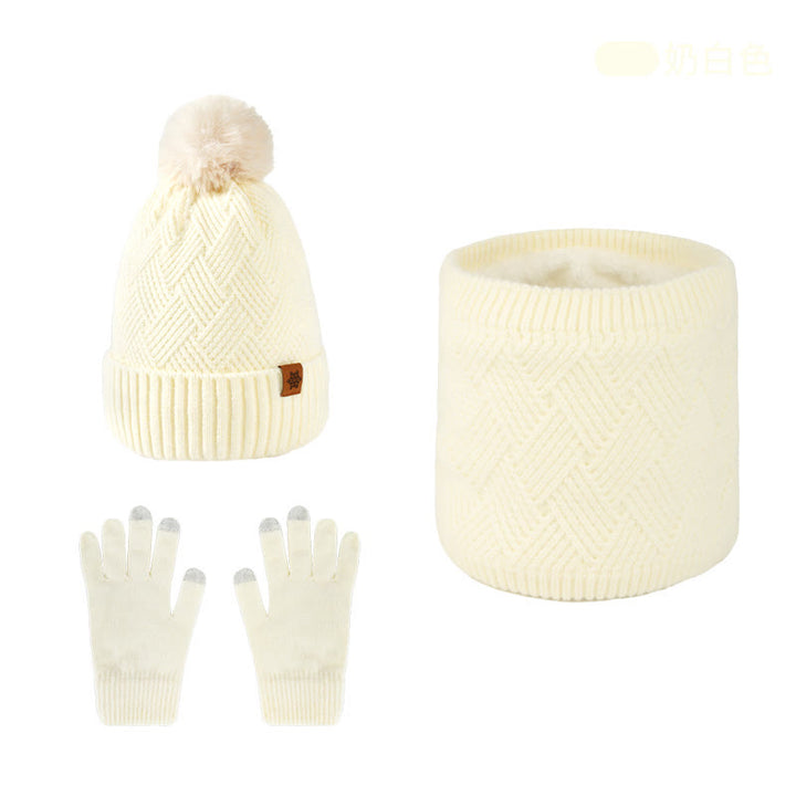 3Pcs Weaving Pattern Hat Neck Gaiter Gloves Set - Ivory - Adjustable (21 1/4"-22 7/8") - image 18