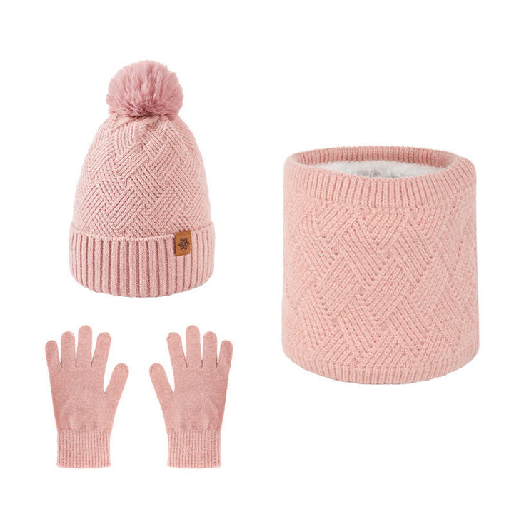 3Pcs Weaving Pattern Hat Neck Gaiter Gloves Set - Pink - Adjustable (21 1/4"-22 7/8") - image 16