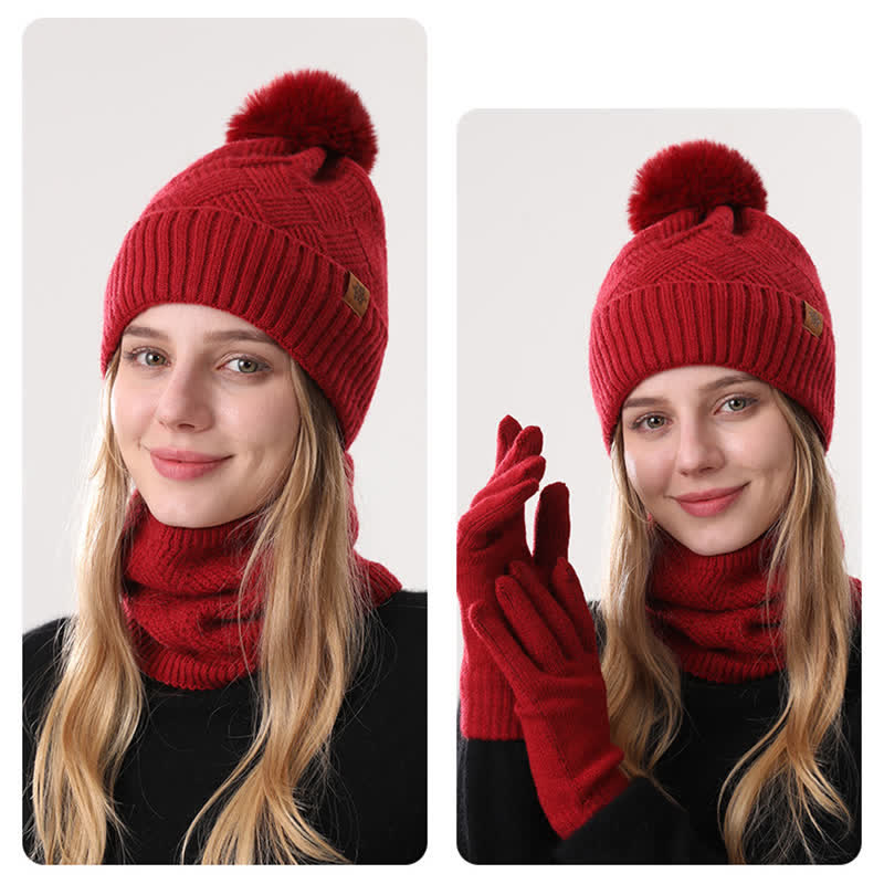 3Pcs Weaving Pattern Hat Neck Gaiter Gloves Set - image 11