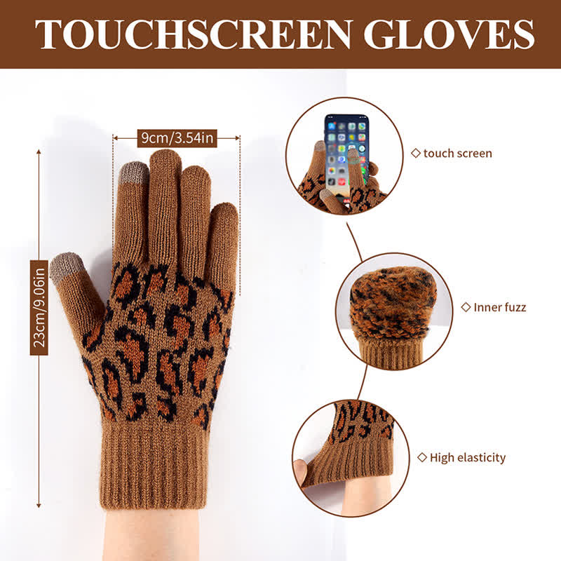 3Pcs Leopard Print Cute Cat Ear Hat Scarf Gloves Set - image 5