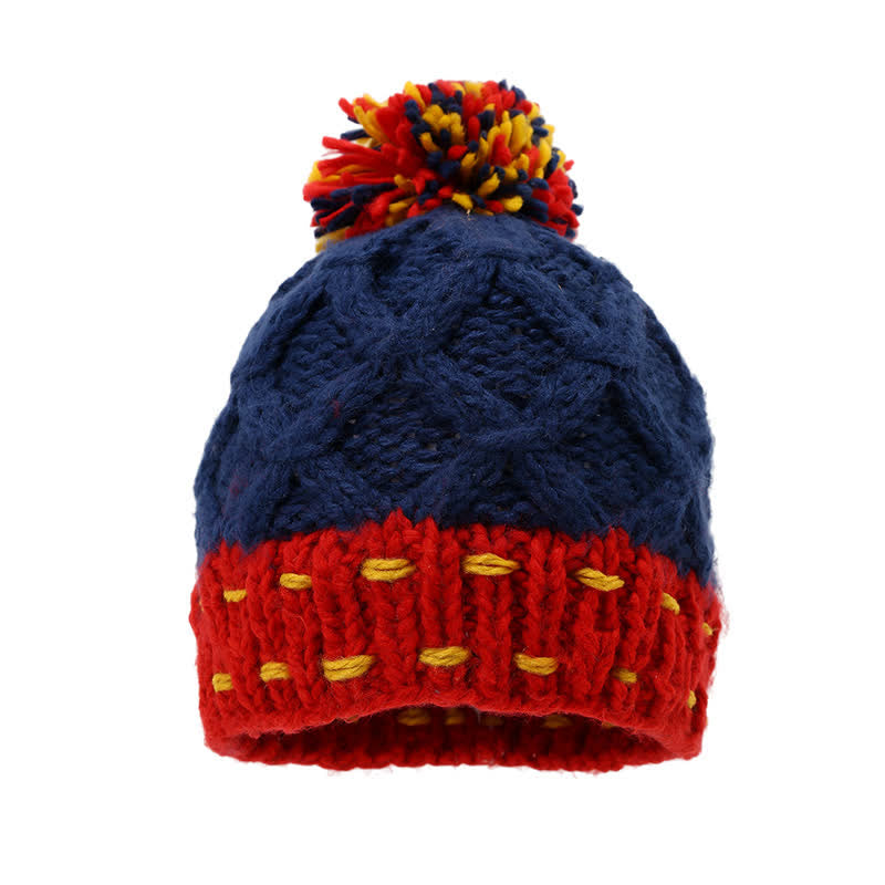 3Pcs Trendy Line Design Color-Blocked Hat Scarf Gloves Set - image 1