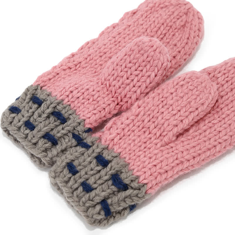 3Pcs Trendy Line Design Color-Blocked Hat Scarf Gloves Set - image 10