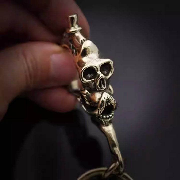 Creative Brass Skull-shaped Keychain With Ring - image 3
