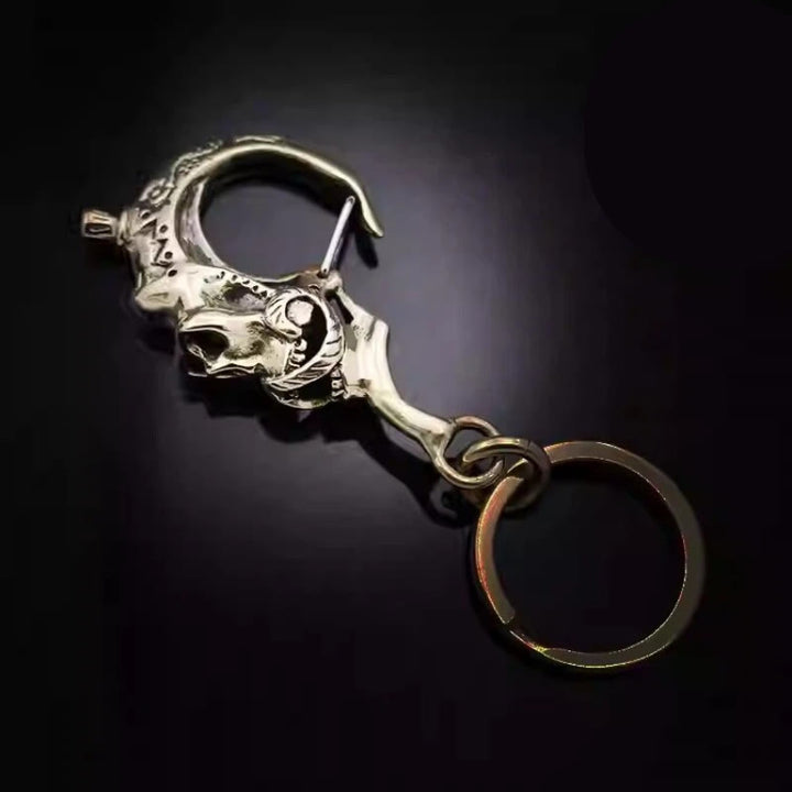 Creative Brass Skull-shaped Keychain With Ring - image 2