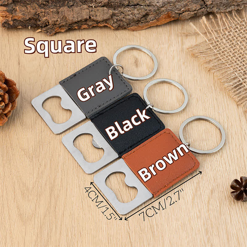 Custom Groomsmen Gift Bottle Opener Leather Keychain - Gray - Square - image 2