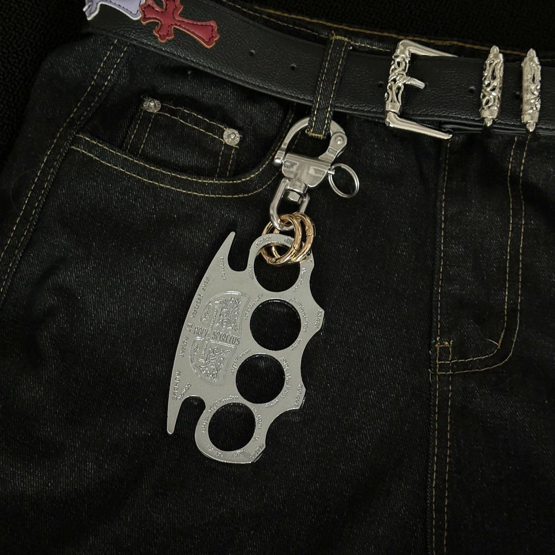 Silver Self-defense Knuckle Duster Double Ring Keychain - Keychain - image 0