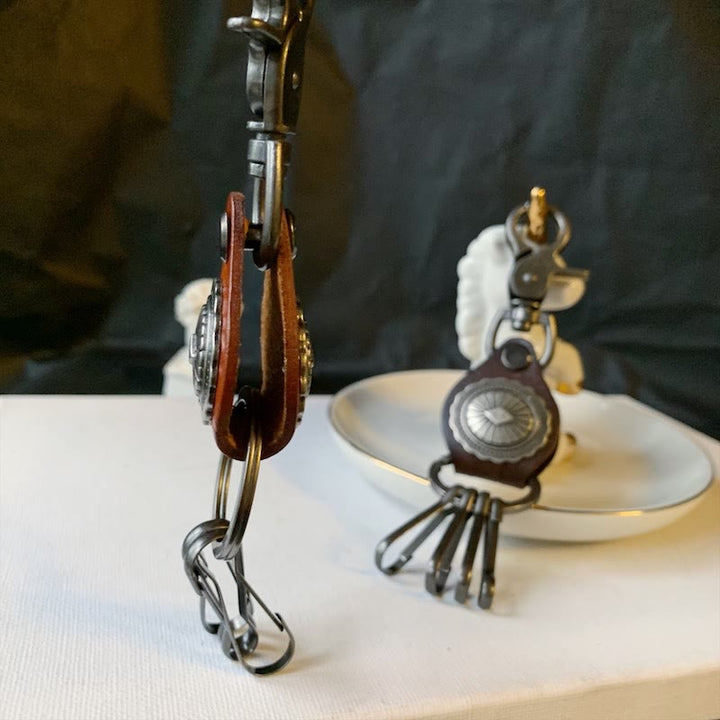 Vintage Silver Round Leather Keychain With Pendant - image 3