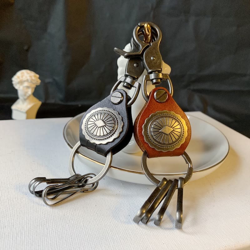 Vintage Silver Round Leather Keychain With Pendant - image 1