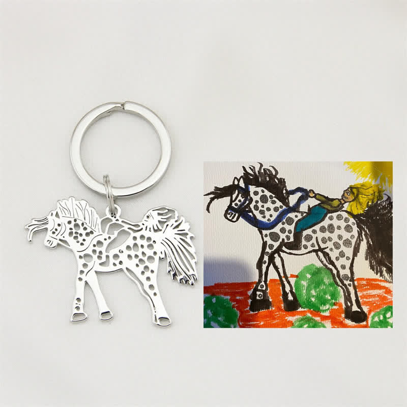 Creative Cutsom Actual Kids Drawing Artwork Keychain - Silver - image 0