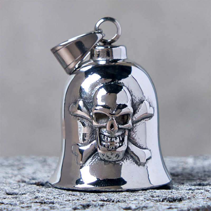Silver Viking Skull Riding Bell Keychain - image 1