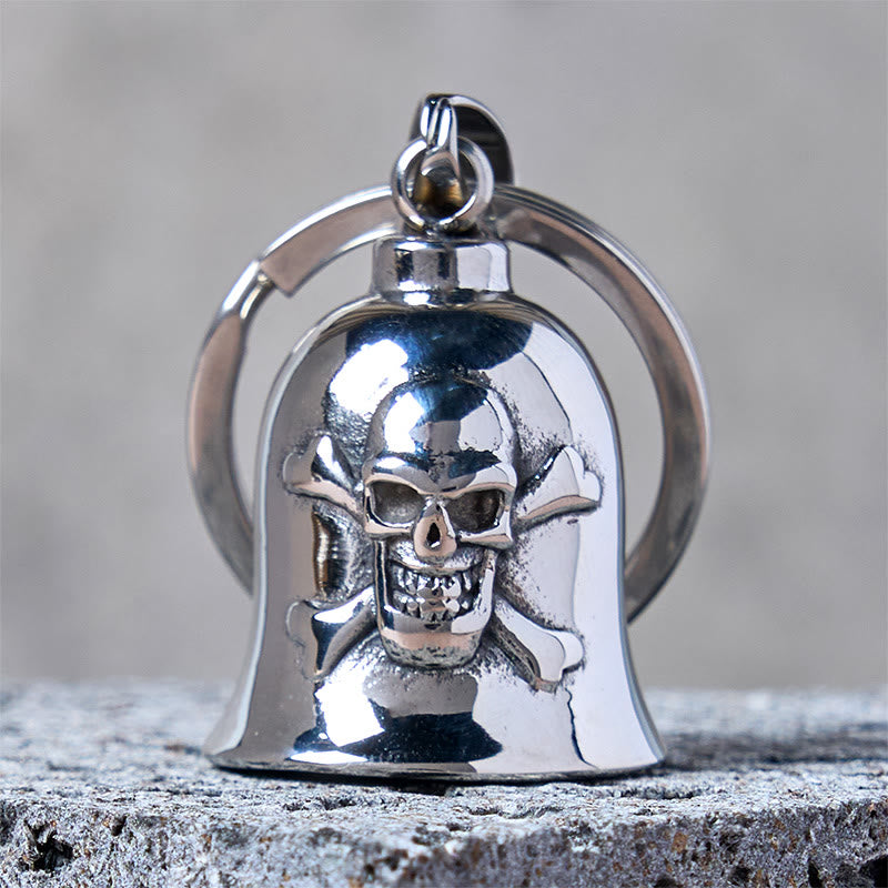 Silver Viking Skull Riding Bell Keychain - Keychain - image 0