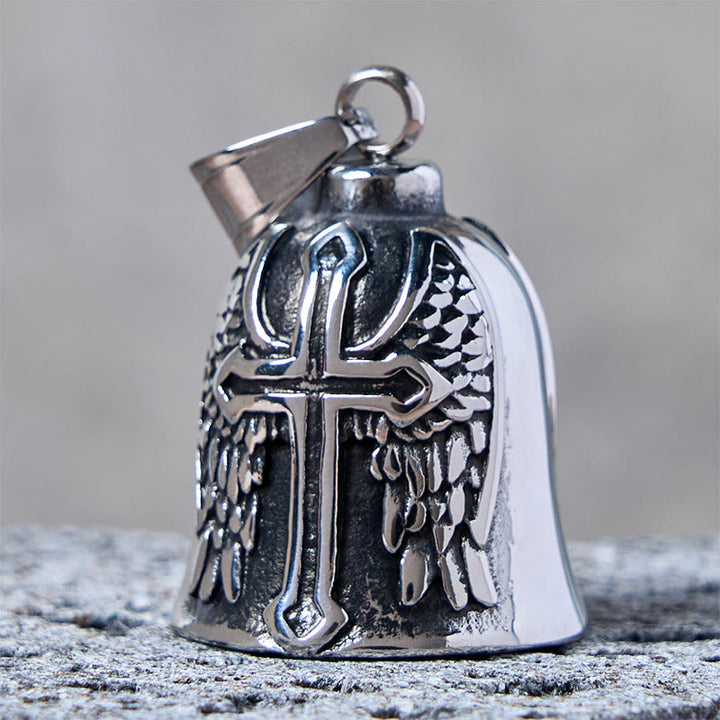 Silver Viking Cross And Wings Bell Keychain - image 2