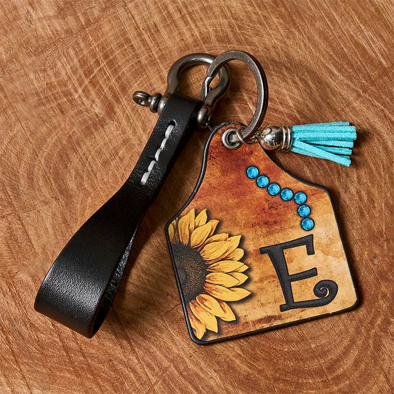 Western Sunflowers Letter Print Pendant Horseshoe Buckle Keychain - image 2