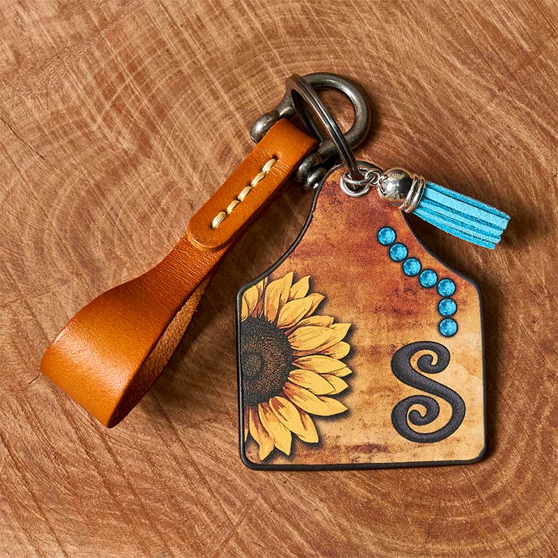 Western Sunflowers Letter Print Pendant Horseshoe Buckle Keychain - image 11