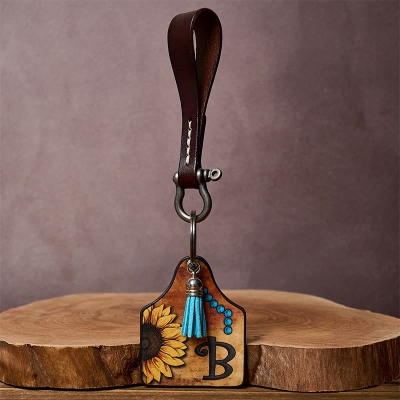 Western Sunflowers Letter Print Pendant Horseshoe Buckle Keychain - image 9