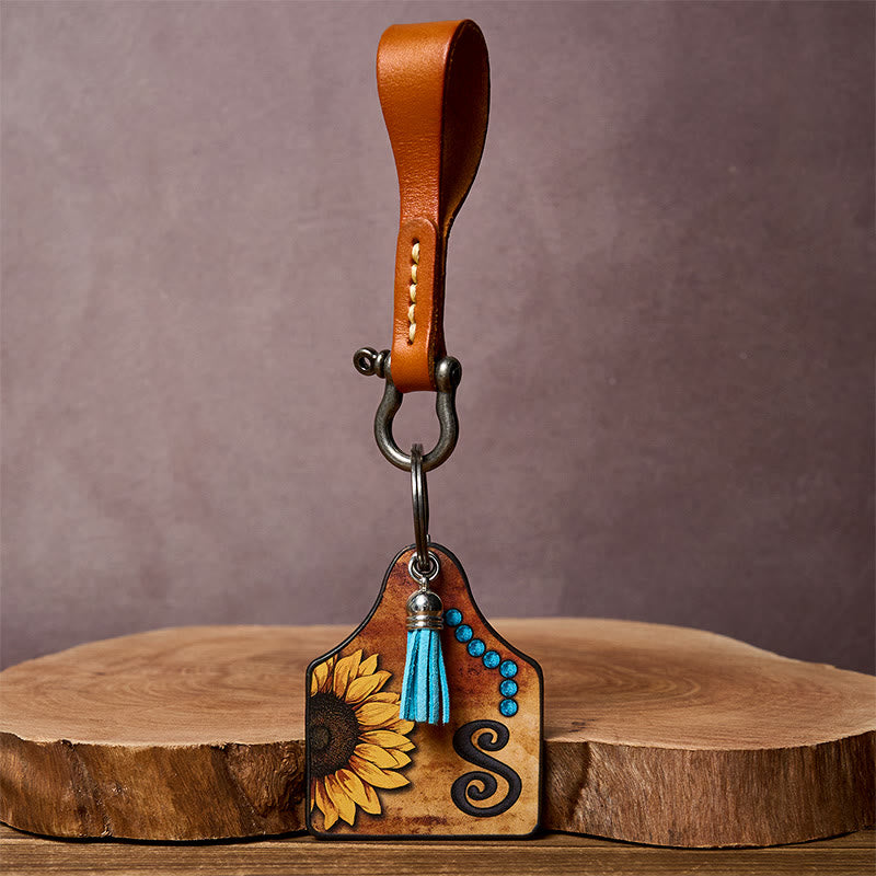 Western Sunflowers Letter Print Pendant Horseshoe Buckle Keychain - image 12