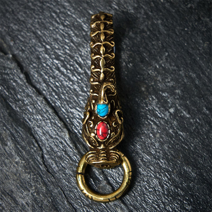 Intricate Dragon Head Snap Hook Brass Keychain - image 4