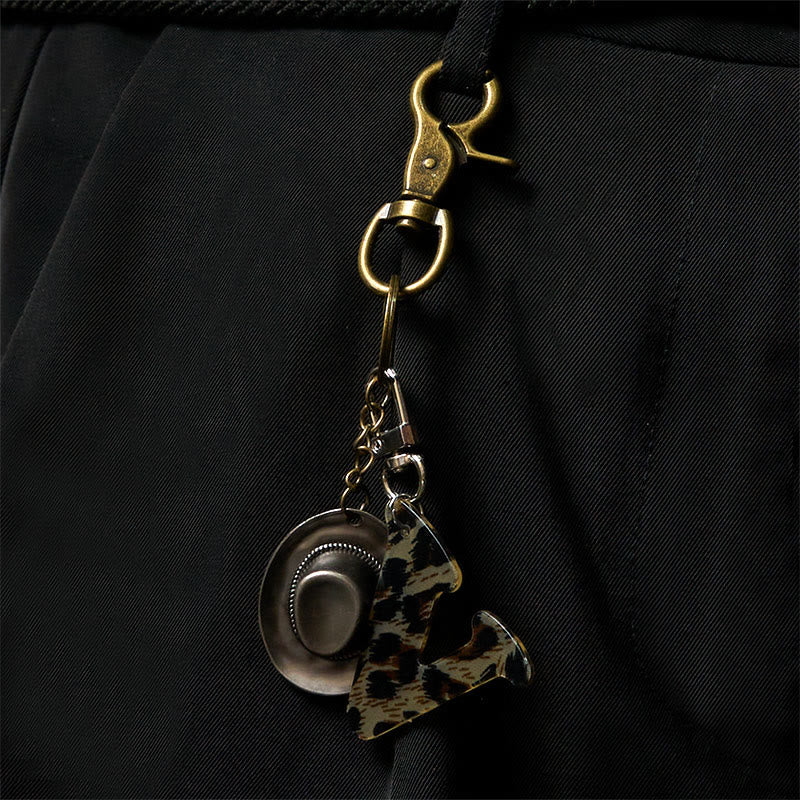 Leopard Print Letter & Cowboy Hat Pendant Keychain - image 3