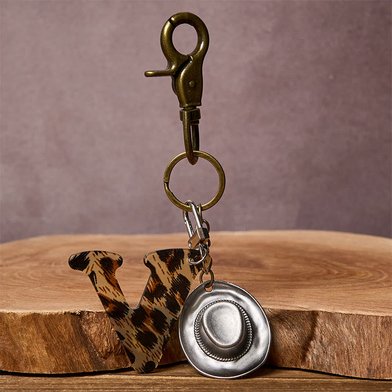 Leopard Print Letter & Cowboy Hat Pendant Keychain - image 2