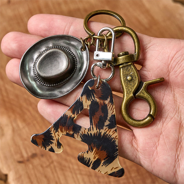Leopard Print Letter & Cowboy Hat Pendant Keychain - image 1