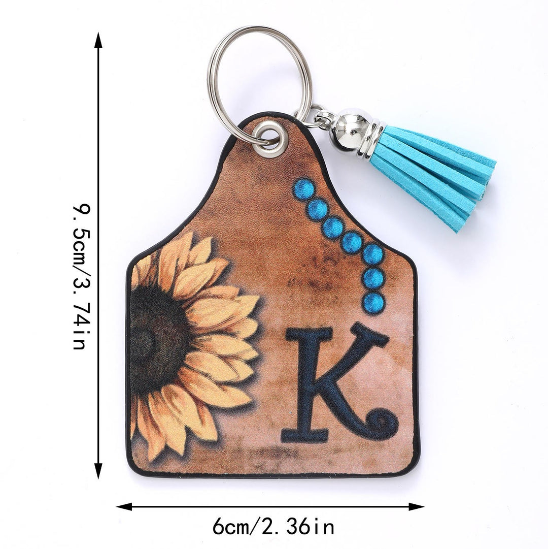 Western Sunflowers Letter Print Pendant Horseshoe Buckle Keychain - image 6
