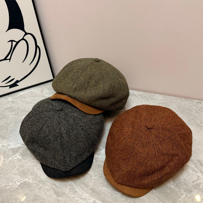 Vintage Solid Color Winter Beret Hat With Button - image 1