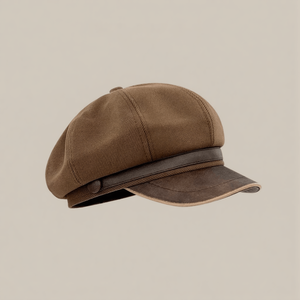 Vintage Brown Round Buckle Belt Winter Beret Hat - Brown - Adjustable (About 21 5/8"-23 1/4") - image 0
