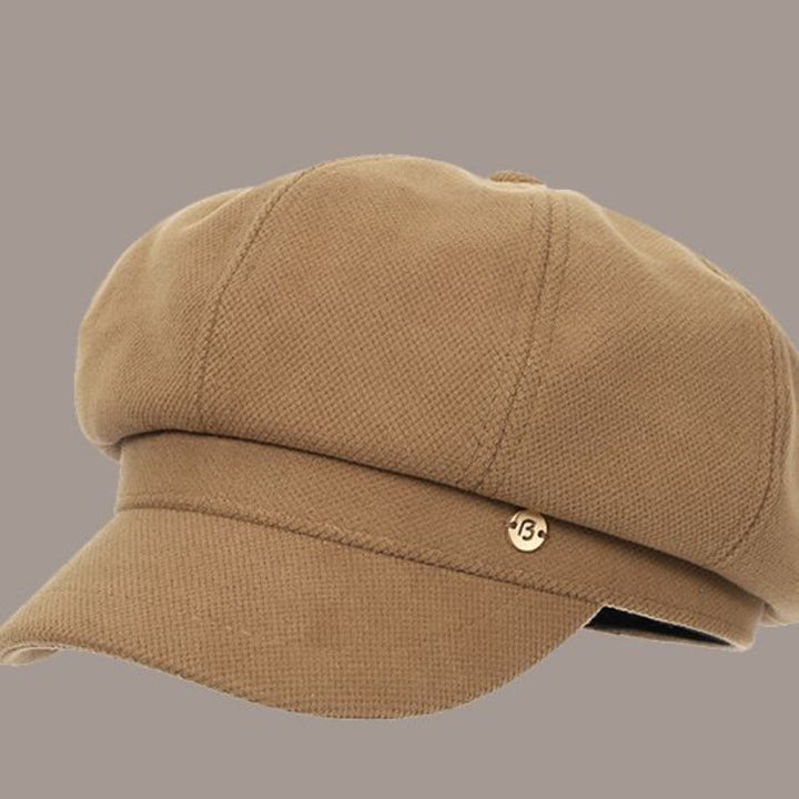 Retro Winter Solid Color Women's Beret With Round Logo - Khaki - Adjustable (About 21 5/8"-23 5/8") - image 3