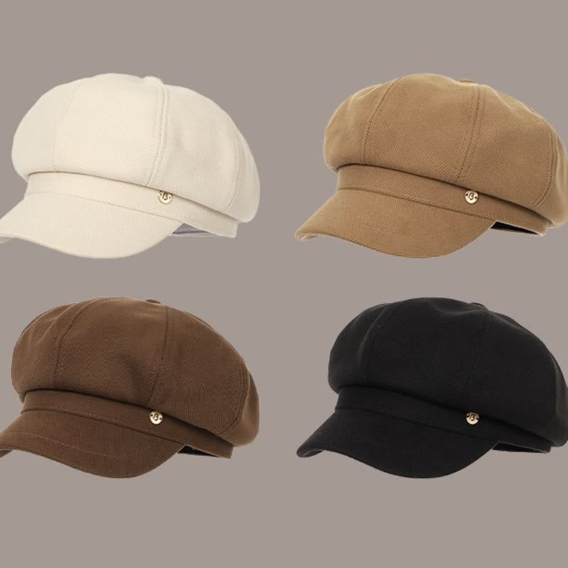 Retro Winter Solid Color Women's Beret With Round Logo - image 1