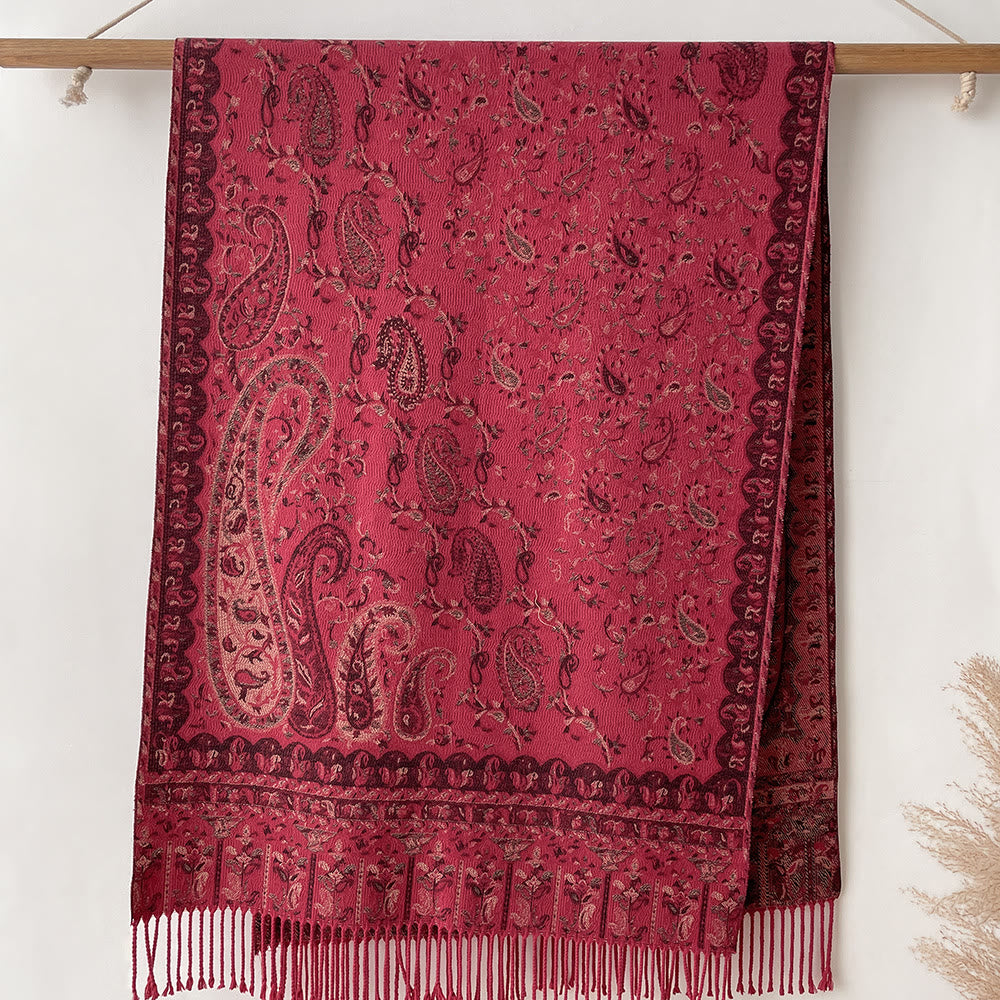 Retro Bohemian Style Cashew Print Shawl Scarf For Warmth - Red - image 5
